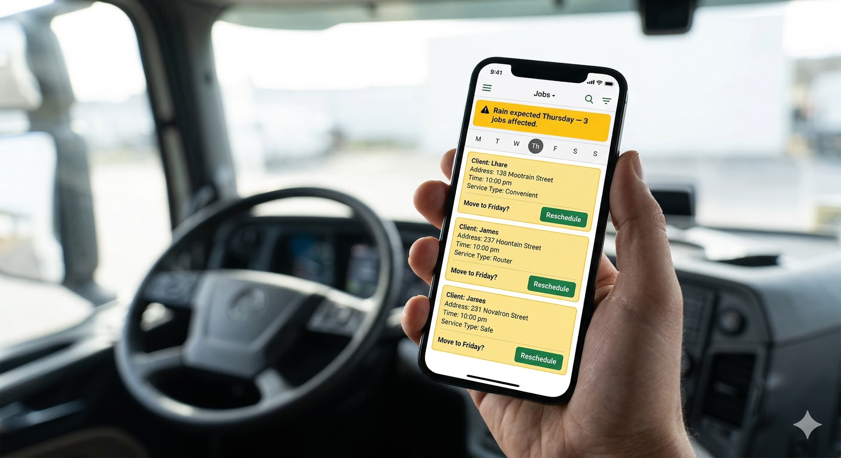 Weather alerts flag affected jobs automatically