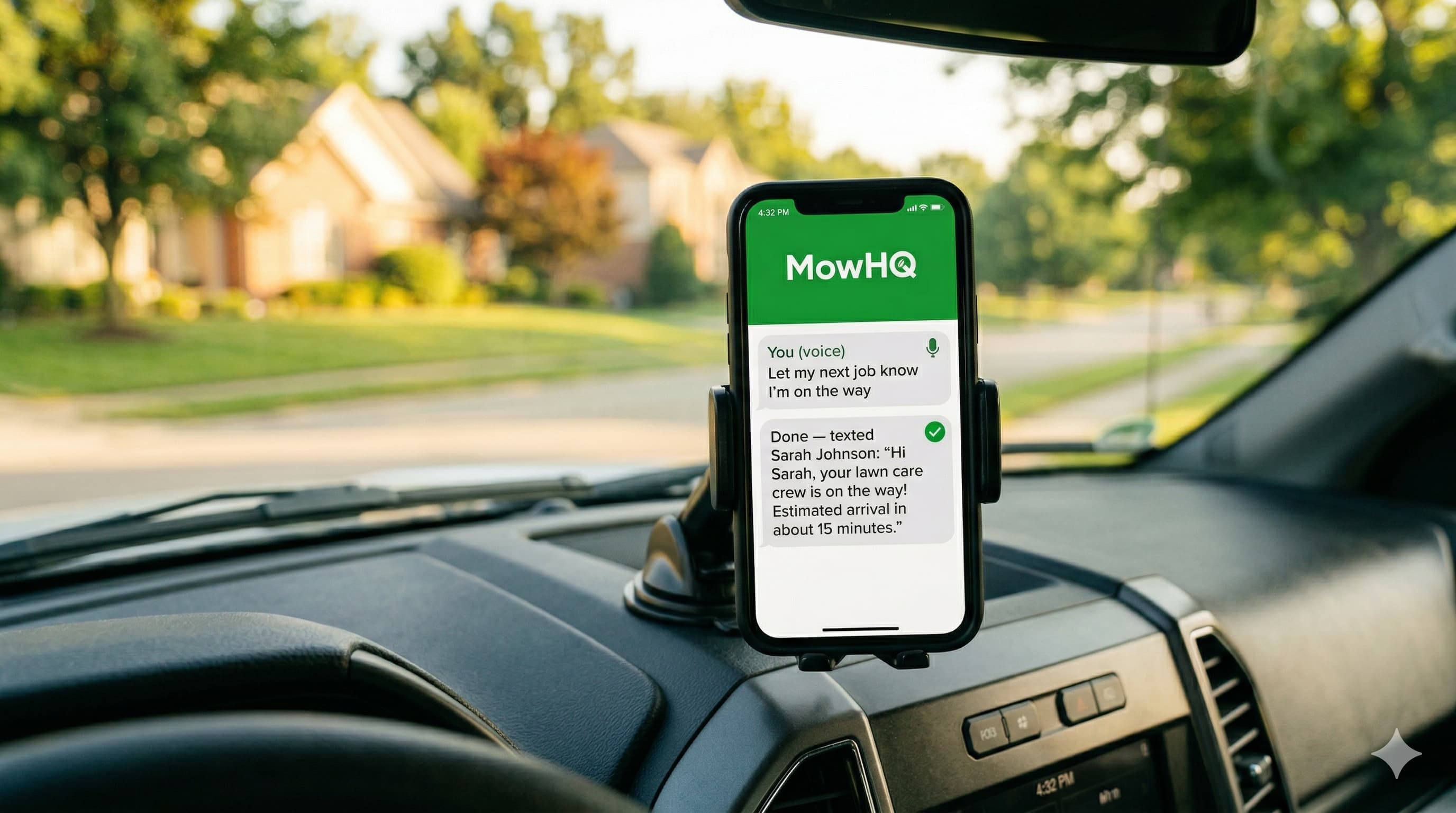 MowHQ sends the text automatically